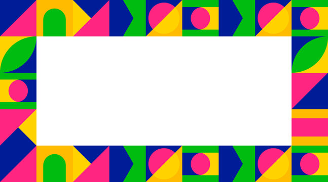 Abstract Neo Memphis Geometric Pattern Border Frame Background with Copy Space