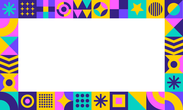 Abstract Neo Memphis Geometric Pattern Border Frame Background with Copy Space