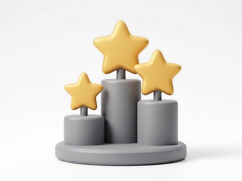3D rendered gold stars on a grey podium with achievement minimalist business feedback excellence
