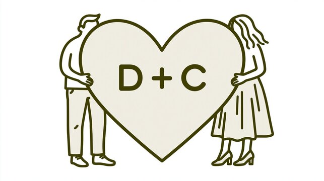 Couple Holding Large Heart with Initials D and C, Symbolizing Love and Partnership