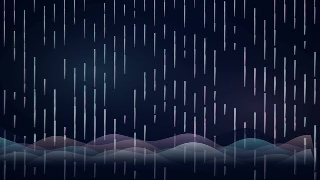 Futuristic digital binary code streams descending on dark blue neon landscape background