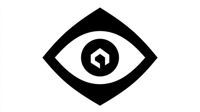 Abstract geometric eye symbol representing vision, insight, and technology in a minimalist black and white design