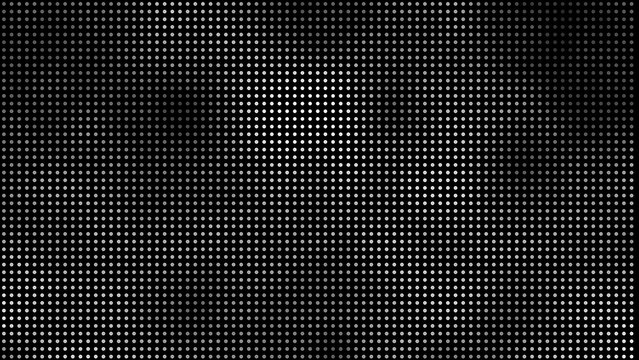 Monochrome digital background consisting of a dense grid of small glowing white square pixels arranged in a perfectly aligned pattern on black
