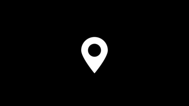 White map location pin centered on a solid black background representing navigation or geographic points of interest