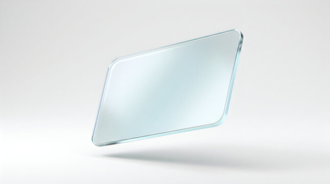 Clear glass rectangle shape floating with soft light and shadow on white background