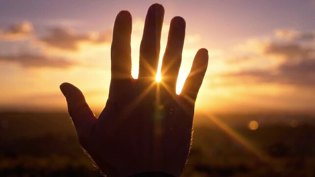 Silhouette of Hand Reaching Towards Sun During Golden Sunset