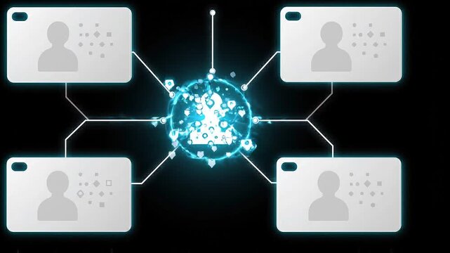 Master data management animation connecting user nodes