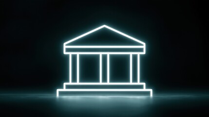 Fototapeta premium Glowing Neon Outline of a Classic Government Building or Financial Institution on a Dark Background