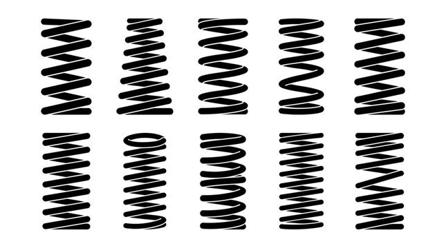 Set of Various Metal Springs Vector Illustrations Featuring Different Shapes And Sizes For Industrial Design Mechanical Engineering And Equipment Repair