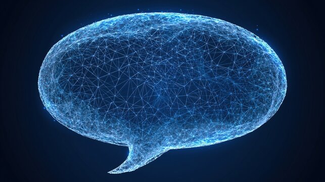 Abstract blue digital network speech bubble representing communication, connection, and technology