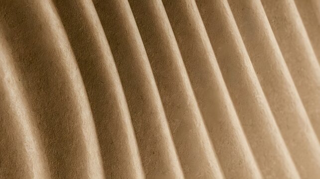 Close up of corrugated kraft paper texture showing warm beige tones and soft natural fiber surface details