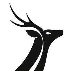 Fototapeta premium Stylized black silhouette logo of a deer head with elegant antlers isolated on white background.