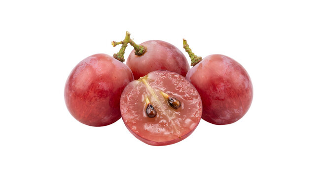 Red grape whole and half with seeds isolated on white