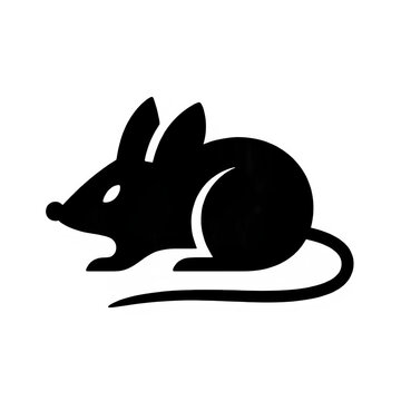 Minimalist black silhouette mouse icon isolated on white background.