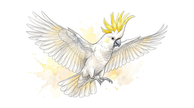 Cockatoos Bird isolated watercolour illustration iamge  on white background