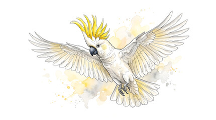 Fototapeta premium Cockatoos parrot isolated watercolour illustration iamge on white background