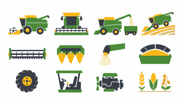 Collection of agricultural machinery and farming equipment icons