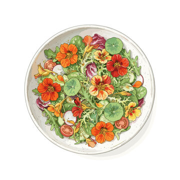 Nasturtium Edible Flowers On Salad For Culinary Blogs
