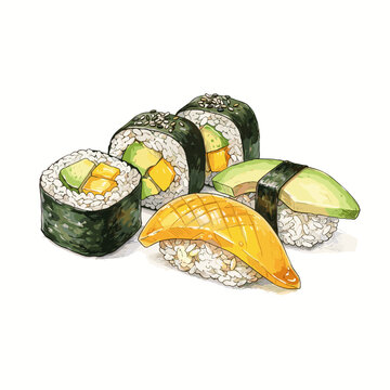 Vegan Sushi With Avocado And Mango For Japanese Food Blogs And Plant Based Diet Inspiration