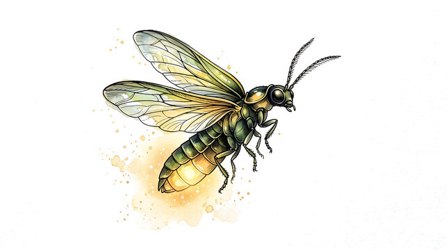 firefly on hand drawn illustration image white background