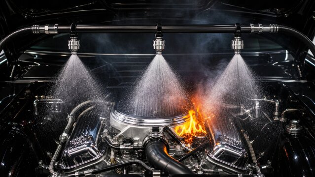 Built-in water mist system suppressing flames in vehicle engine bay