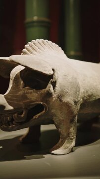 Chengdu, Sichuan, China. Glazed Pottery Boar. Ceramic Decorative Object. Three Kingdoms Period. Wuhou Memorial Temple. In Chinese Culture, Pig Symbolizes Prosperity, Fertility And Family Happiness