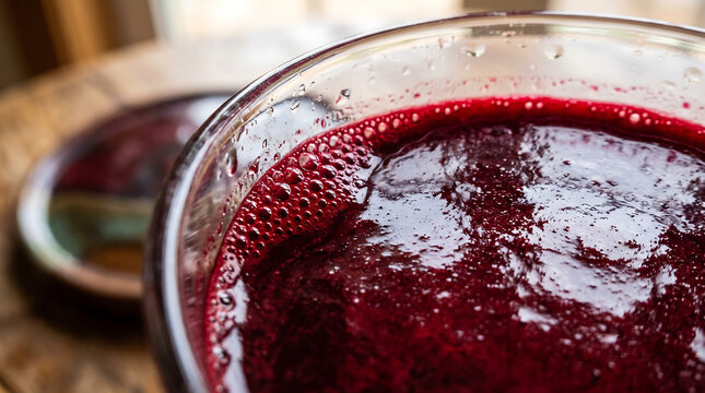 Vibrant Fresh Beet Juice with Frothy Bubbles in Glass Close-Up