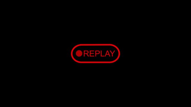 Replay Icon Animation with Text, Rewind and Repeat Button Symbol, Transparent Background, Alpha Channel, 4K Motion Graphics