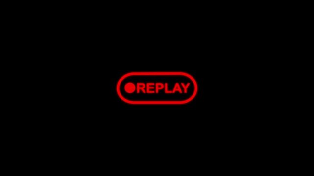 Replay Icon Animation with Text, Rewind and Repeat Button Symbol, Transparent Background, Alpha Channel, 4K Motion Graphics