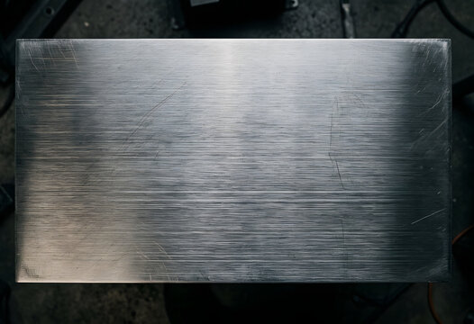 Brushed stainless steel metal plate with scratched texture