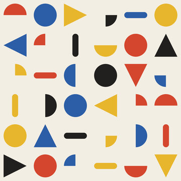 Bauhaus style geometric shapes seamless pattern primary colors cream