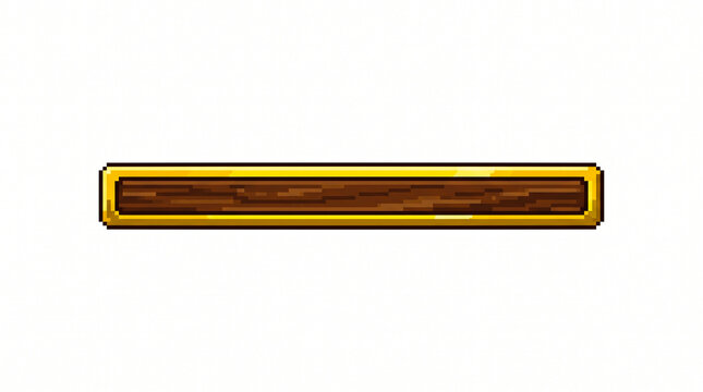 Wooden Plank Em Dash Pixel Art Icon Gold Frame Isolated White Background