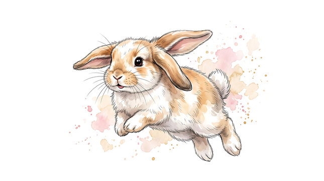 rabbit water colour illustration image on white background