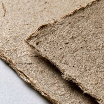 Close up of textured handmade paper with torn edges and visible fibers