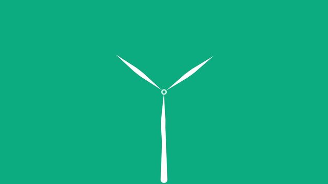 Animated Wind Turbine Icon, Rotating Windmill Blades, Renewable Energy Symbol, 4K Motion Graphics