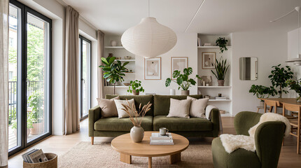 Fototapeta premium Modern luxury interior design with elegant home styling and premium furniture - Contemporary Scandinavian apartment with neutral p