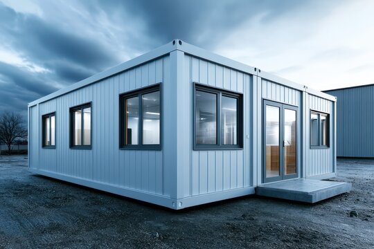 Mobile shipping container office buildings at site