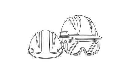 Fototapeta premium Industrial Safety Gear Illustration with Hard Hats and Protective Goggles Line Art