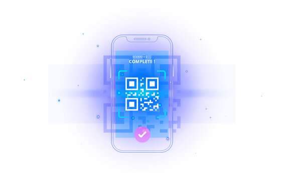 QR Code scan complete on smartphone phone for digital payment technology barcode isolated on transparent background