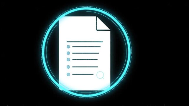 Digital compliance document with checkmark animation on black