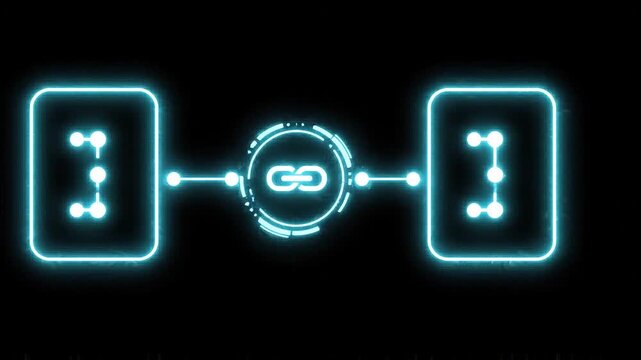 Secure API connectivity animation with glowing nodes and link symbol