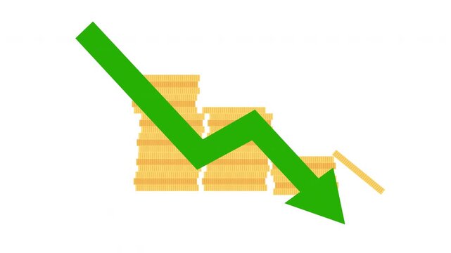 Declining Financial Chart with Falling Arrow and Coins Economic Loss Concept