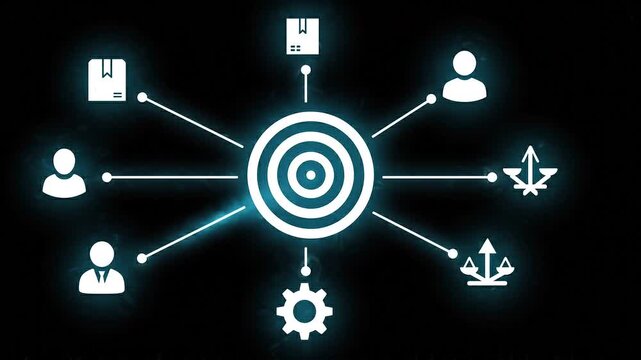 Stakeholder alignment and business strategy glowing diagram animation