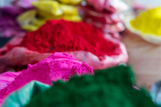 Holi festival color powder piles