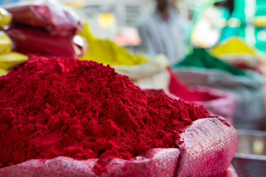 Holi festival color powder piles