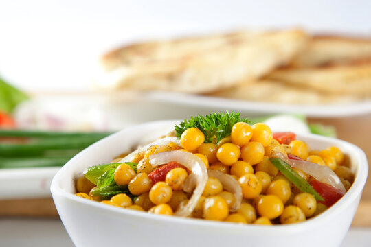 Dried Yellow Peas Chaat with Pan Cooked Bread,Indian Food
