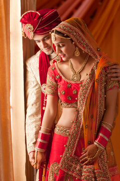 Handsome groom and beautiful bride ,young couple
