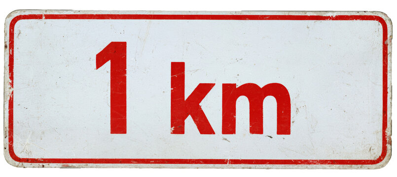1 km road sign. Generative AI technology.	
