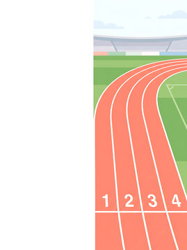 Running track with lane markings and stadium backdrop on transparent background