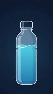 Flat vector animation of a plastic water bottle filling up with blue water, ai generated